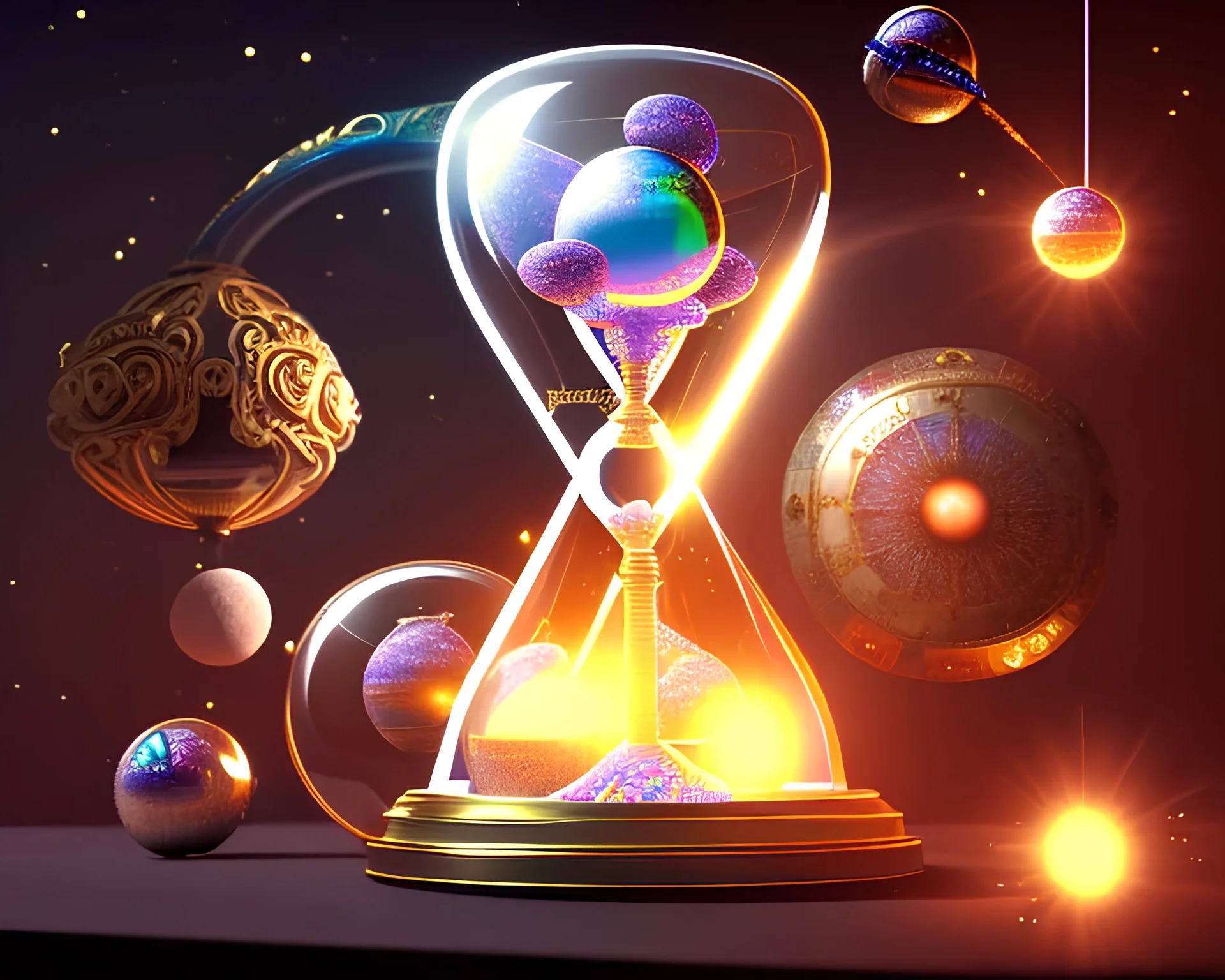 Cosmo space inside a glowing hourglass, intricate, realistic, digital art, meticulously detailed