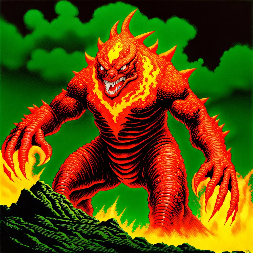 90's fantasy tcg art of a molten lava kaiju