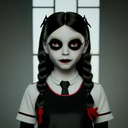 Wednesday Addams, Wednesday, soft goth lip, hyper detail, octane render, unreal engine 5, photorealistic, 8k resulation