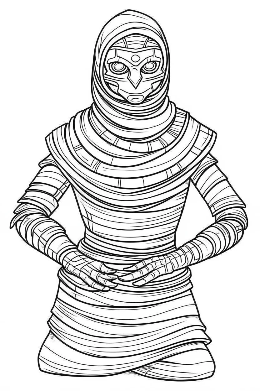 mummy. Outline, sketch style, only use outline, mandala style, clean line art, white background, no shadows, no clear wall, coloring page.