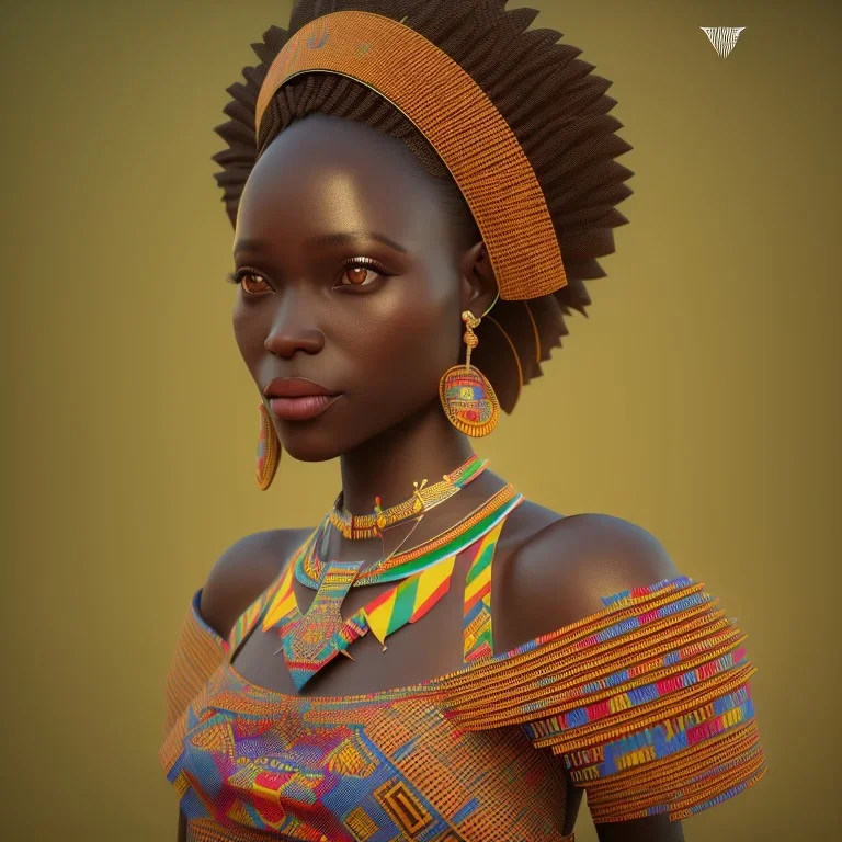 kente african bride model, full body, cinema 4d, octane render, high detail