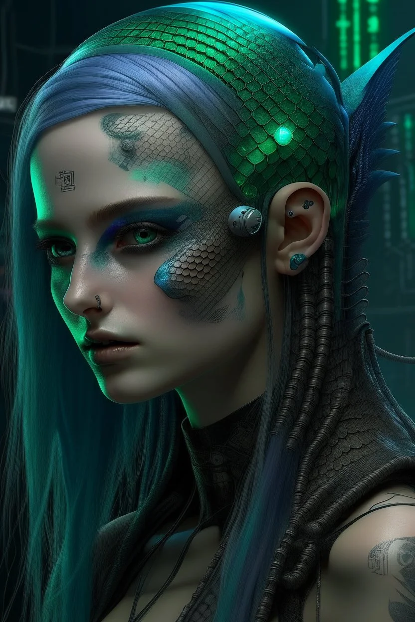 mermaid Cyberpunk some scales on face