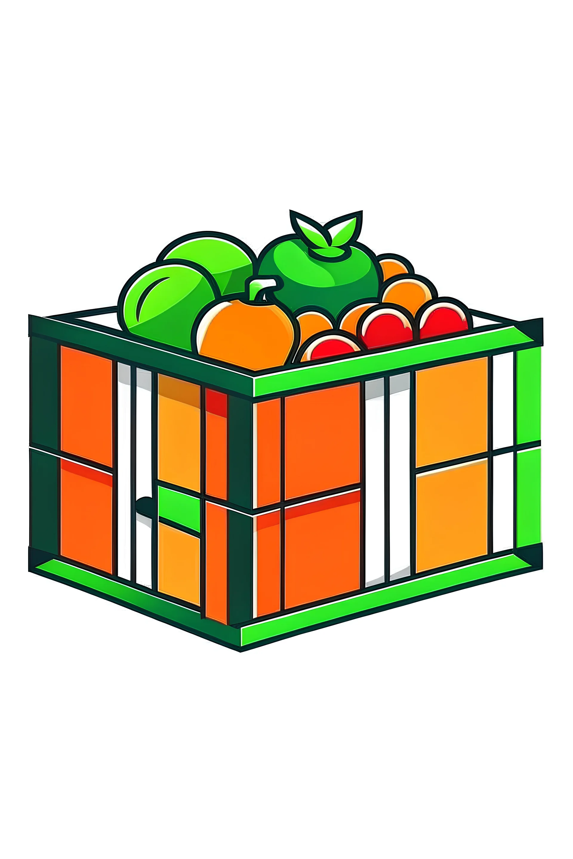 logo 32-pixel style illustrator, clean and simple big containers and boxes of merchandise used by wholesalers use the colours of vegetables