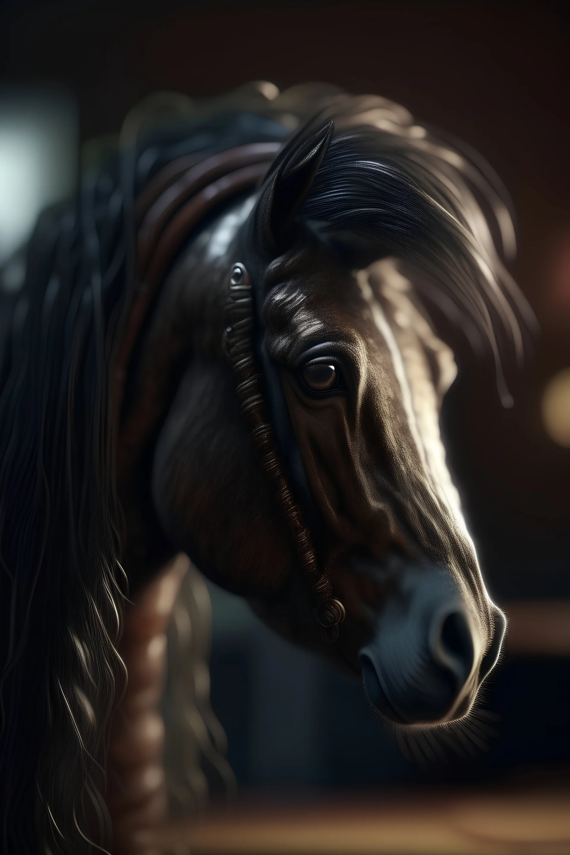 portrait of medusa horse in hair dryer, bokeh like f/0.8, tilt-shift lens 8k, high detail, smooth render, down-light, unreal engine, prize winning