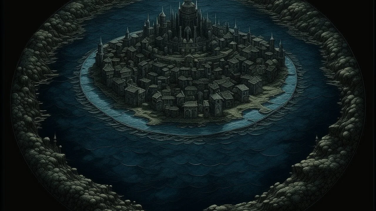 A dark bluish black dark isles filled with gloom designed in ancient Roman mosaics painted by Lucas van Leyden