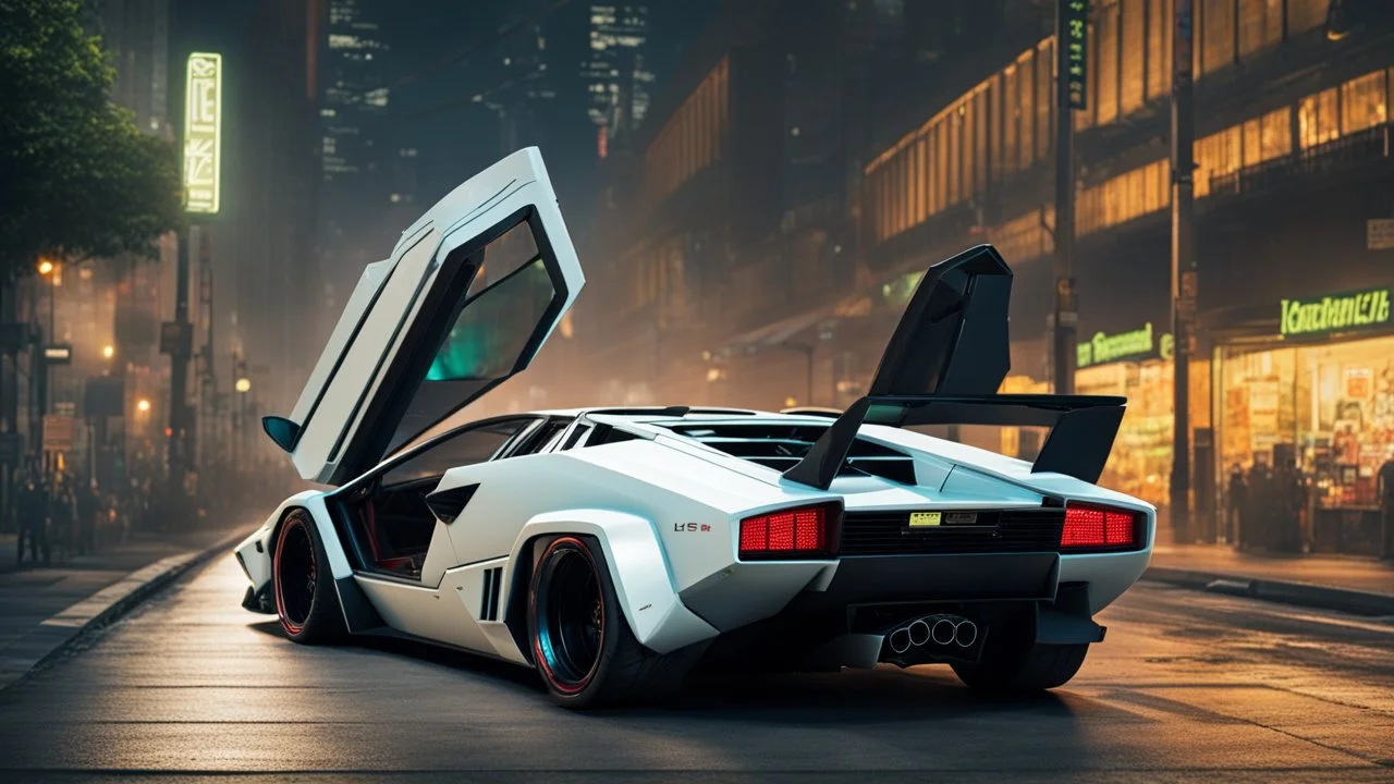lamborghini Countach LPI 800-4 Cyberpunk, Super Detailed, desktop wallpaper, 4K rear view, center
