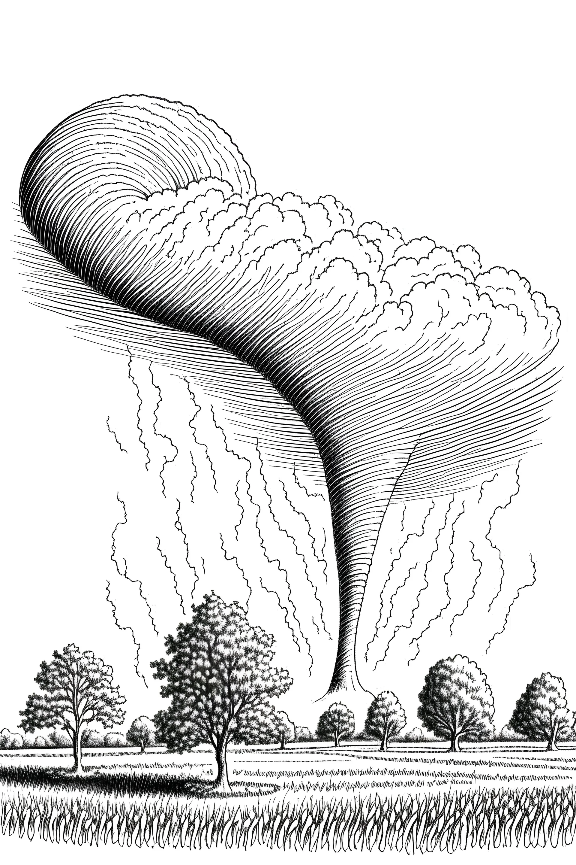 drawing of a tornado seen from the side