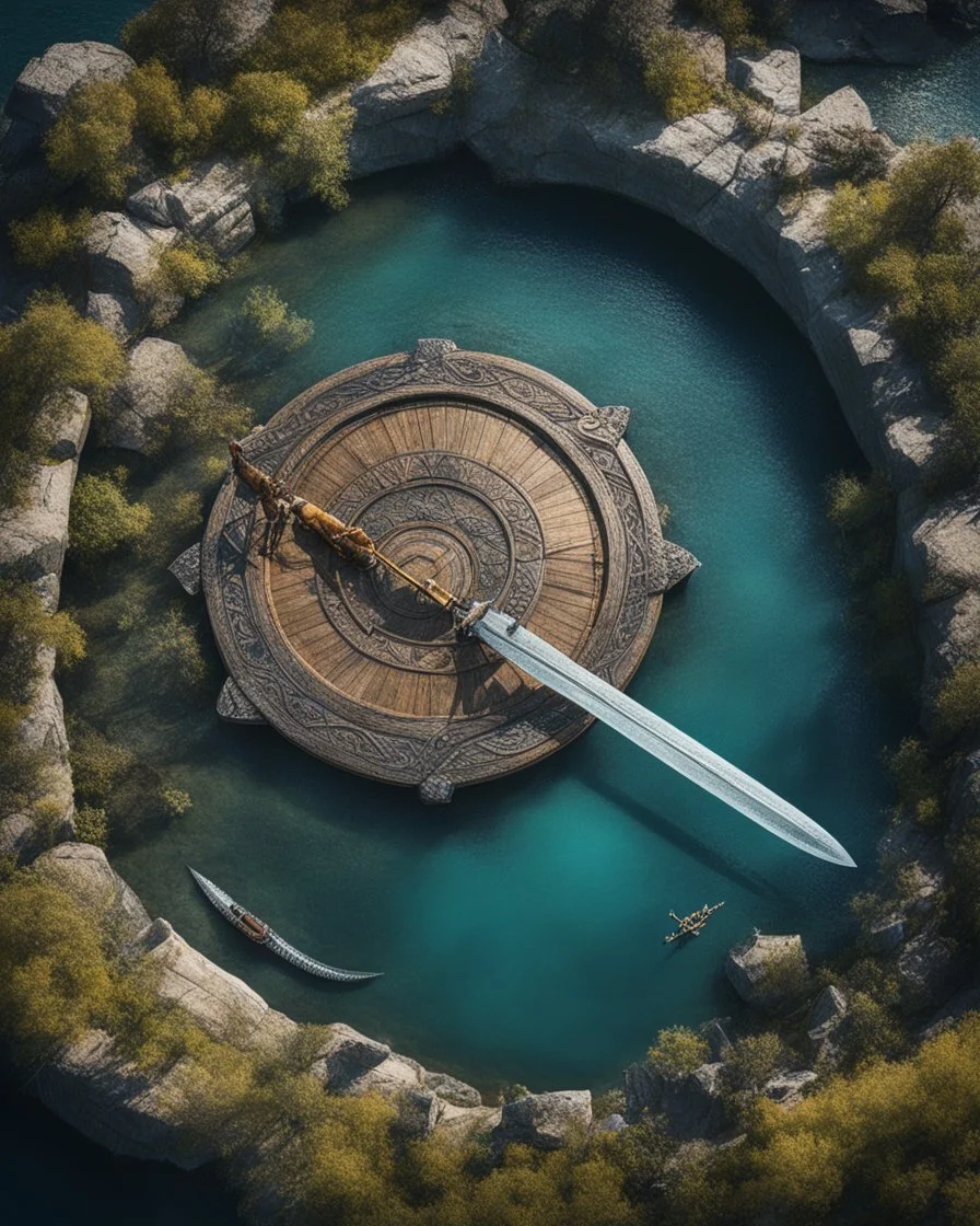 from above: In death's embrace, a Viking Yard lies in his drakkar, adorned with treasures and sword. Secrets linger beneath tranquil waters, waiting to be unveiled. The pressure mounts as I weave this Viking's tale, capturing adventure and mystery.