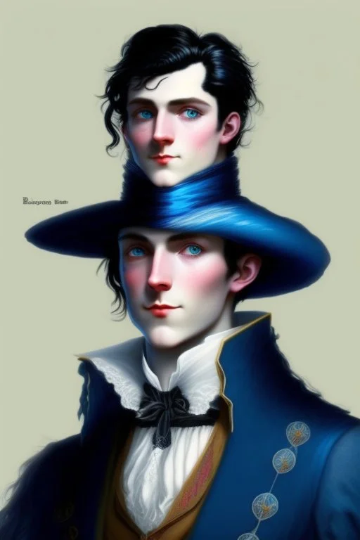 young black haired blue eyed dandy wizard in the style of beresford egan