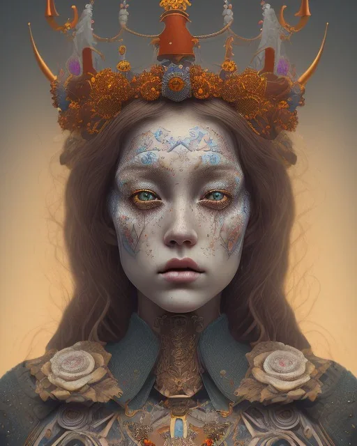 head and shoulders portrait of Alexandra, face paint, jester hat, sad expression, Takato Yamamoto artist, Akiya Kageichi artist, Jedediah Berry inspired, 8k resolution concept art portrait, dynamic lighting, hyperdetailed, intricately detailed, maximalist, beautiful, peaceful