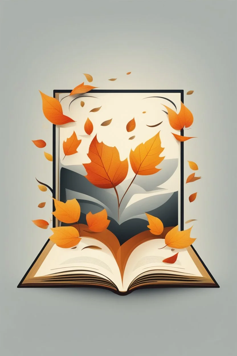 square logo , landscape with leaf fall, flying leaves in the book