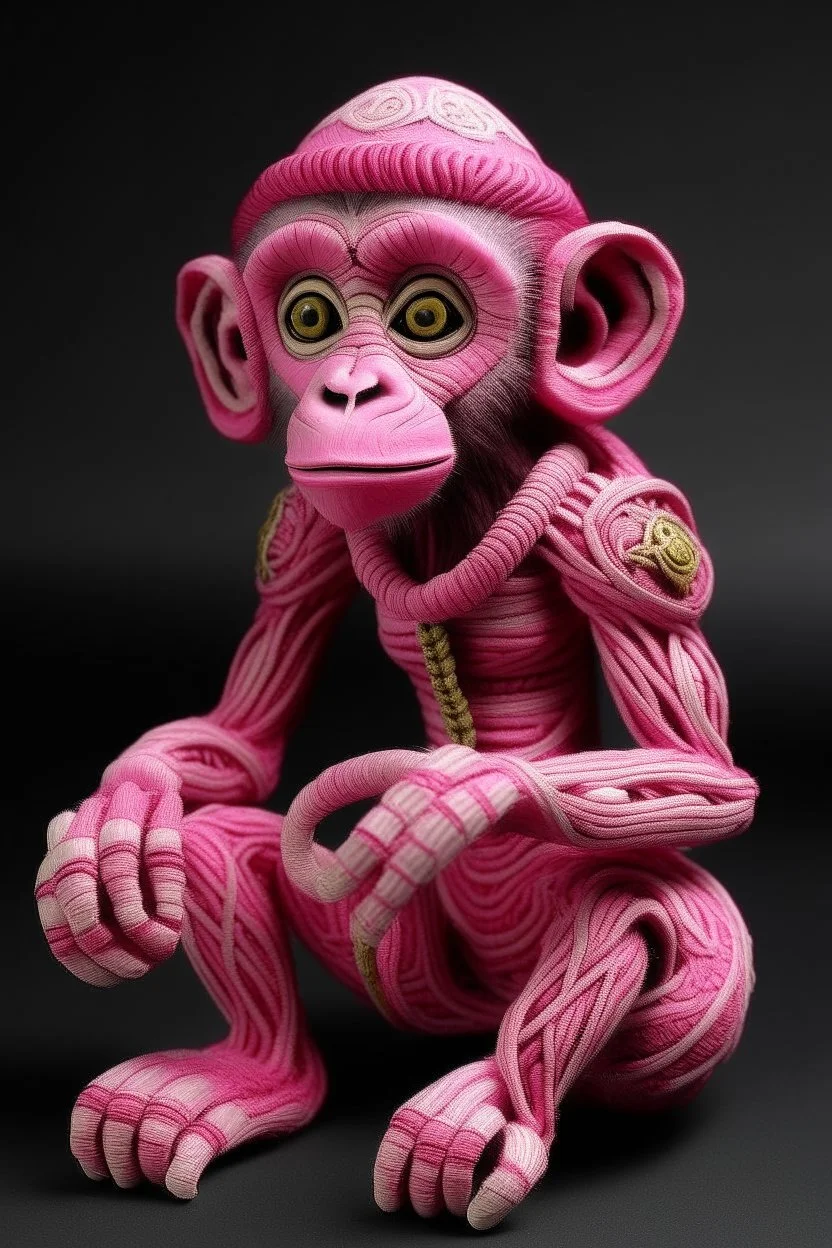 A pink arcane elemental monkey designed in Navajo yarn painted by Giovanni Battista Sassi