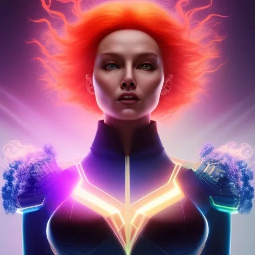 Dark Phoenix, X-Men , Jean Gray. hyperfantastic,hyperscifi,unreal engine.best colours,deep purple . fire theme .blue neon smoke.cinamatic,full cinematic lights.beautiful body details,beautiful face details,8k,