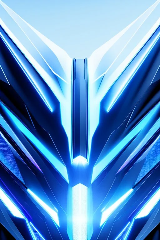 neon blue, flying parts of armor in form of triangles, cyber armor, geometric patterns on armor, male, orbiting triangle