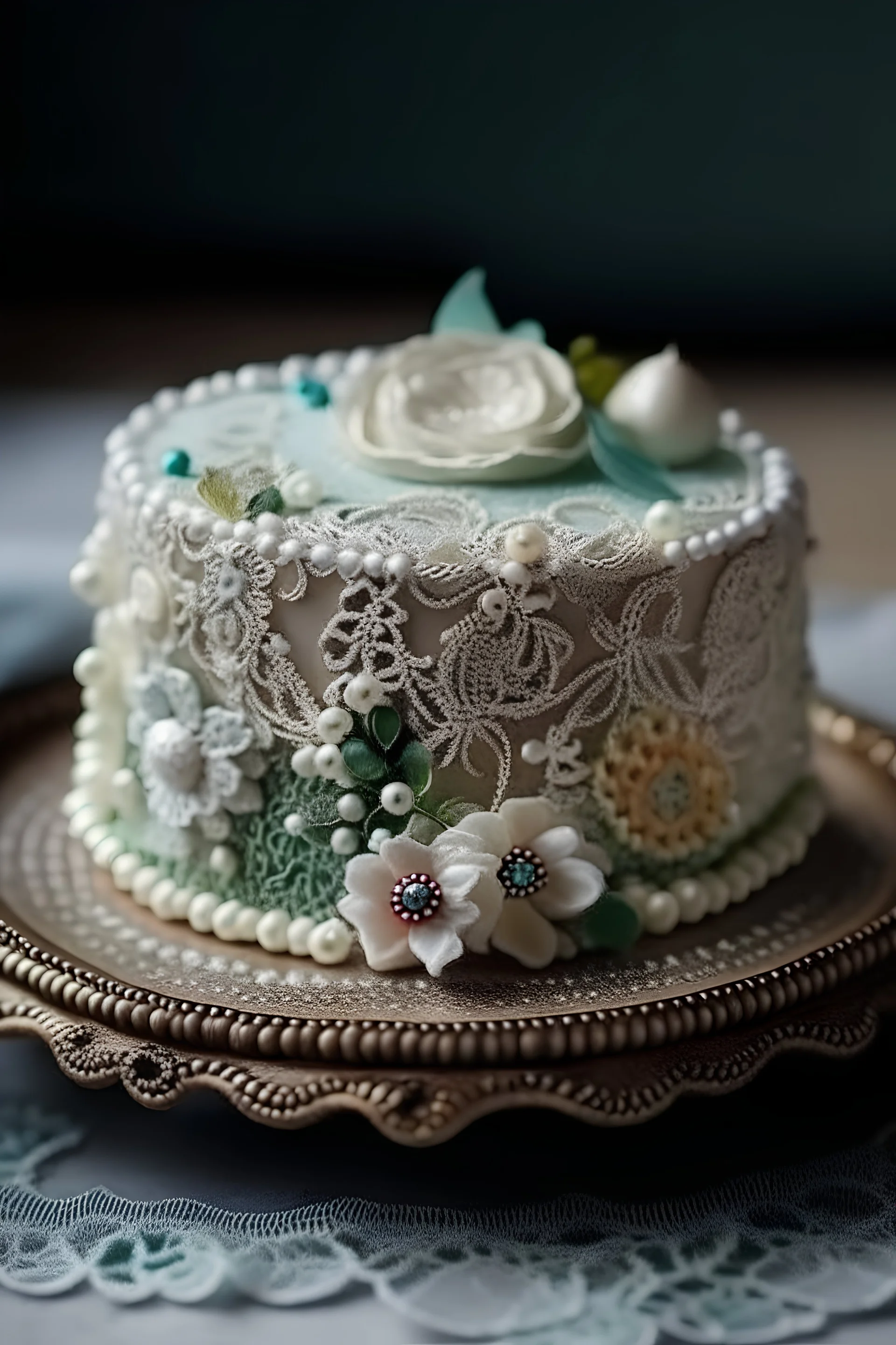 Small Cake decorated with lace and beads