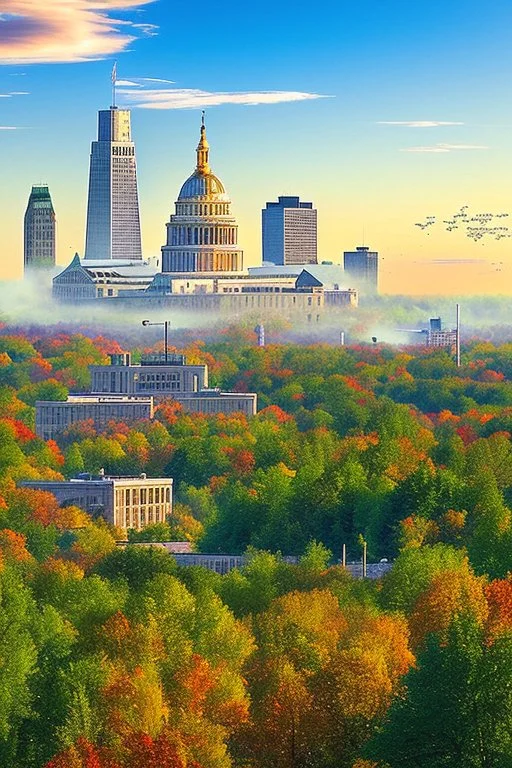 Post-apocalyptic version of the city of Madison, Wi. Photorealistic, color.