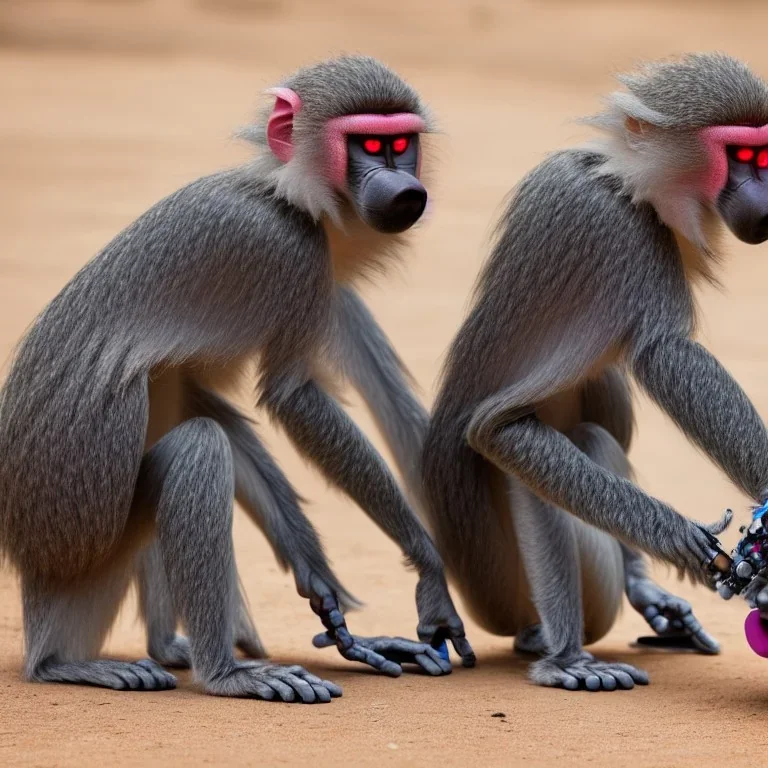 photo, robotic baboons shooting