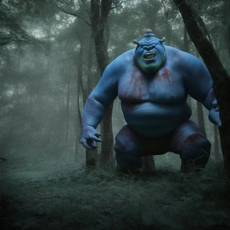 horror red orge in blue forest