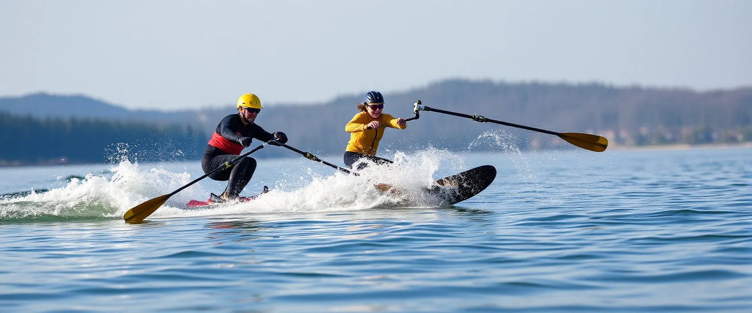 orc rowing while waterskiing
