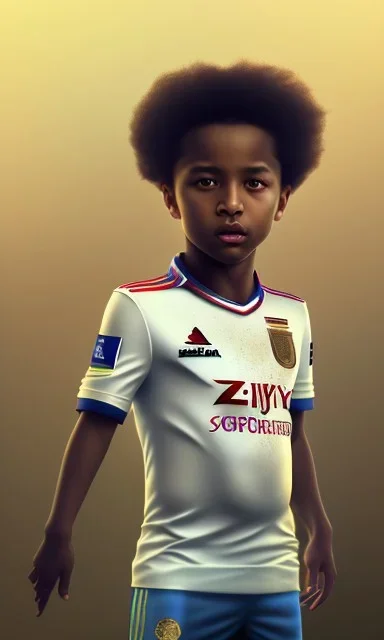  the Egyptian soccer player Shikabala as a child ,baby face,He is wearing a Zamalek Club T-shirt,Zamalek Club logo on the T-shirt , full body, cinematic, 8k, resolution concept art portrait by Greg Rutkowski, Artgerm, WLOP, Alphonse Mucha dynamic lighting hyperdetailed intricately detailed