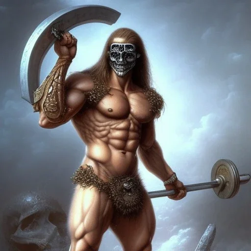 skull masked bodybuilder barbarian by gerald brom luis royo