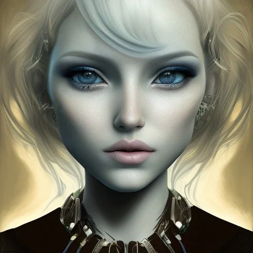 jolie visage de fée peau bleue ,longs cheveux blonds fond bleu,Character Design, magician