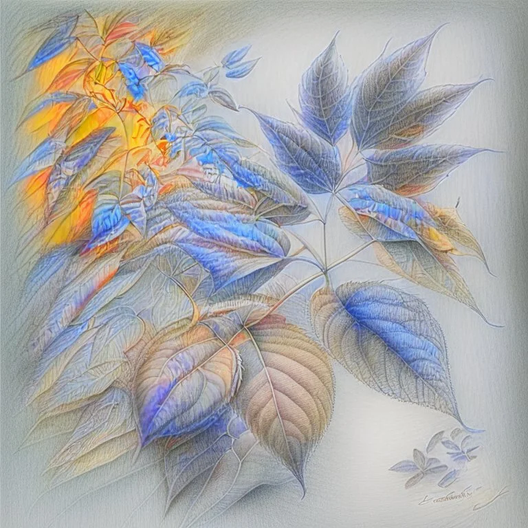 Design a drawing that portrays pleasure and relaxation derived using elements like, weed leaves, soft textures, hazy, and gentle curves to evoke a sense of tranquillity and bliss. Pencil drawing