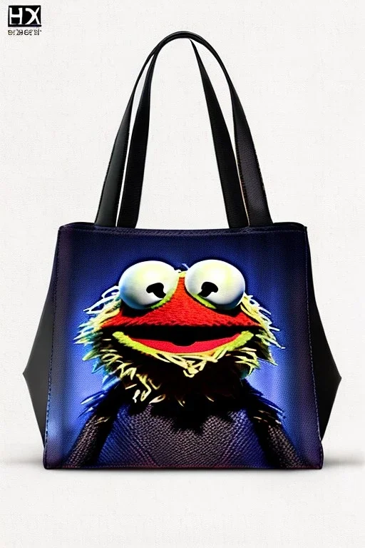 Fashion bag made with muppet fabric, Sesame Street style, fashion photo studio, clean background, unreal engine 5, ray tracing, RTX, lumen lighting, ultra detail, volumetric lighting, 3d.