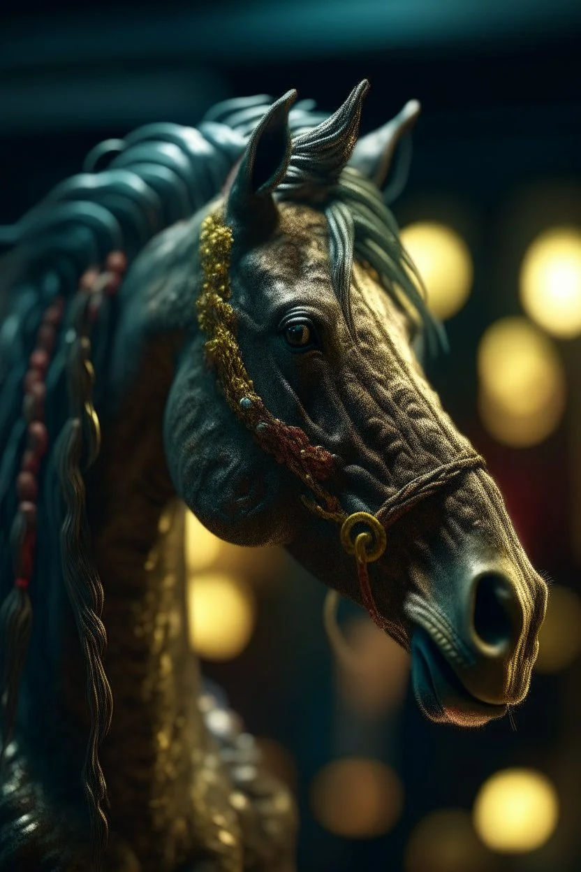 portrait of medusa horse having snakes as hair looking weird as a whacko, bokeh like f/0.8, tilt-shift lens 8k, high detail, smooth render, down-light, unreal engine, prize winning