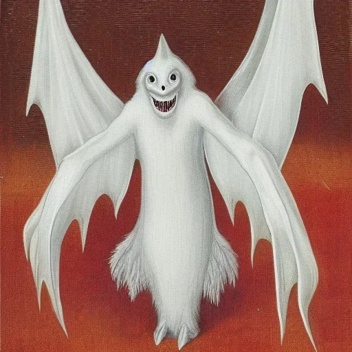 White bat monster with long limbs as Russian Orthodox