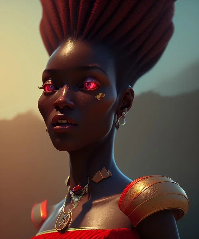 Negra Francisca, cute, beautiful, African, red dress, head and shoulders portrait, 8k resolution concept art portrait by Greg Rutkowski, Unreal Engine 5 volumetric lighting