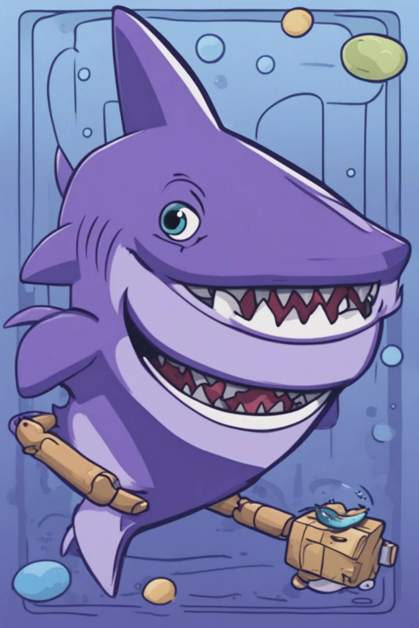 A purple shark in the style of the show Bluey.