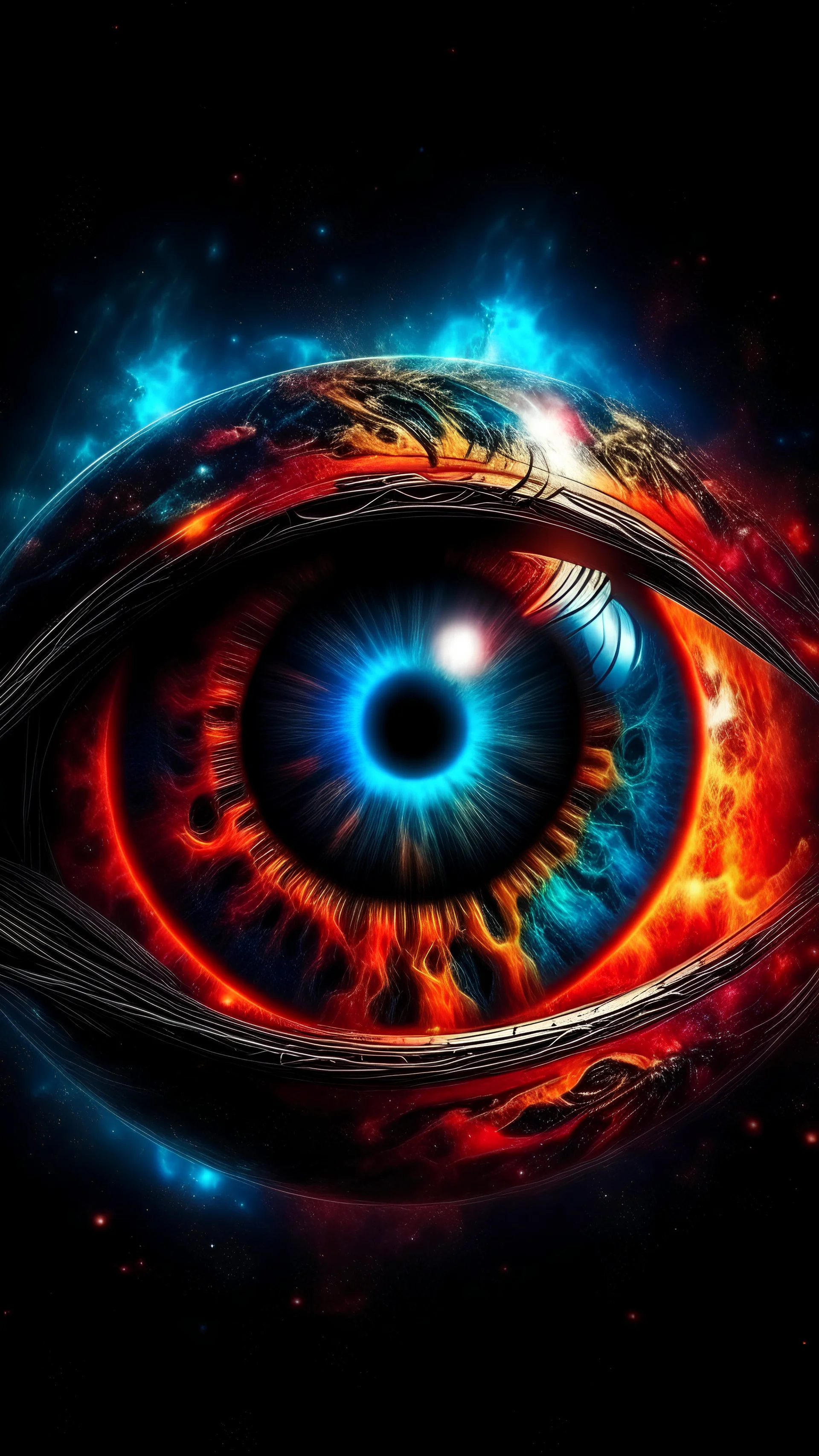 cosmic eyeball is ablaze and floating in space