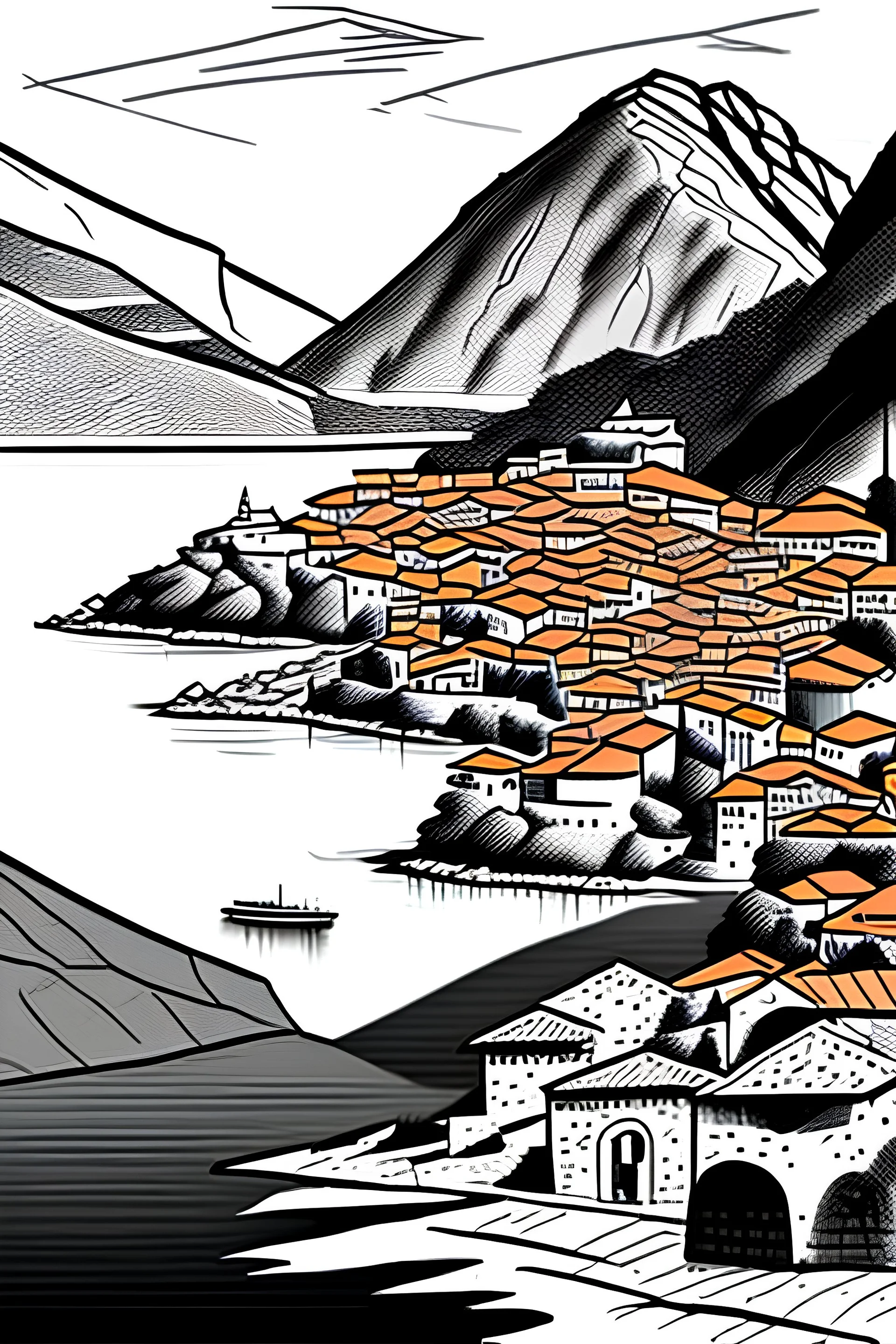 Draw the landscape of Montenegro in comic style.