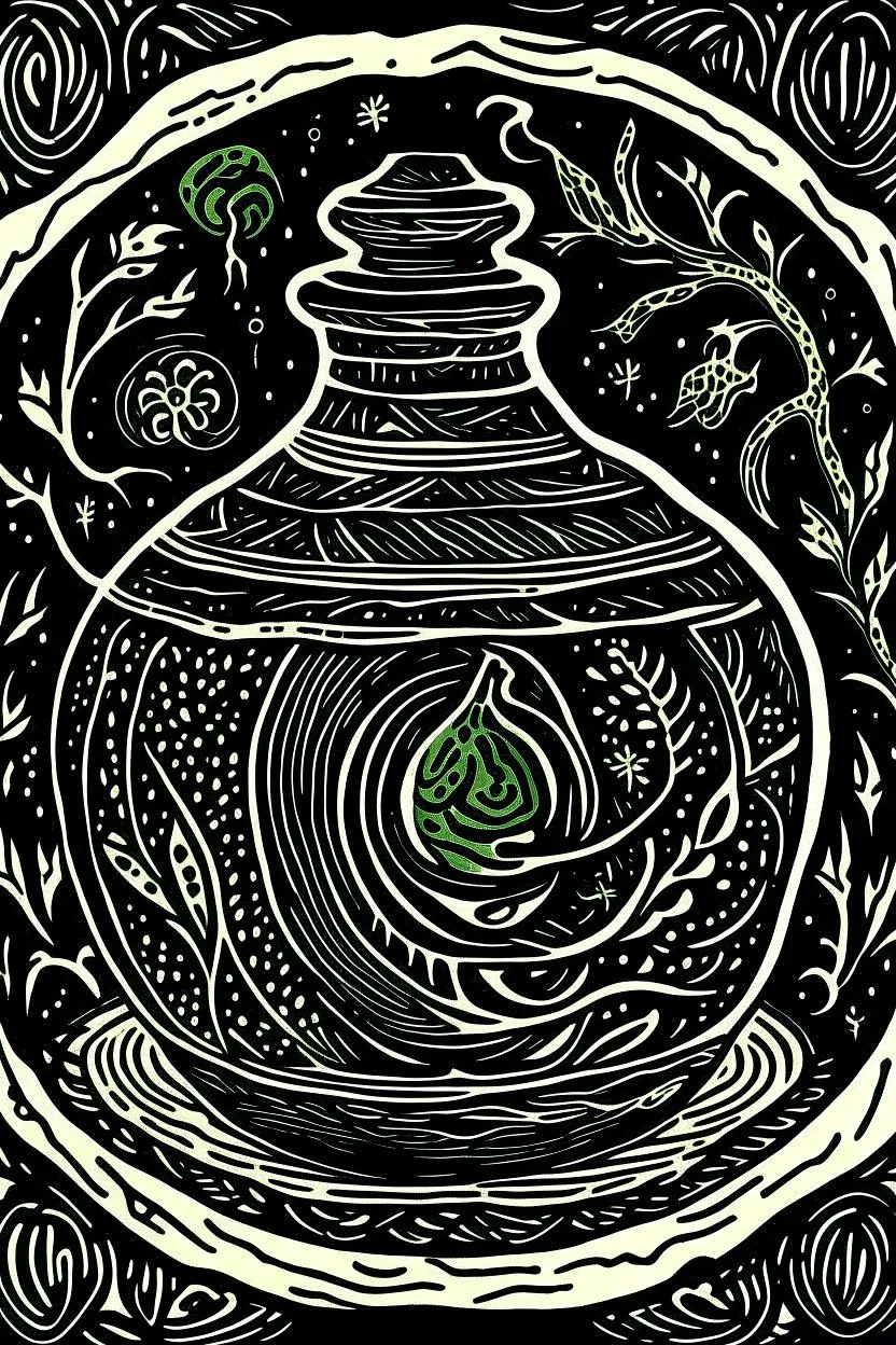 Linocut witch's potion