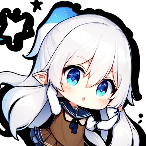 Clear focus, High resolution, long white hair, hair between eyes, straight long locks, sparkling blue eyes, wearing a sailor uniform, wearing a sailor skirt, wearing a brown vest, cute, 1girl, fluffy hair, cute, chibi, cartoon, rough line art, white background, Anime Diffsion