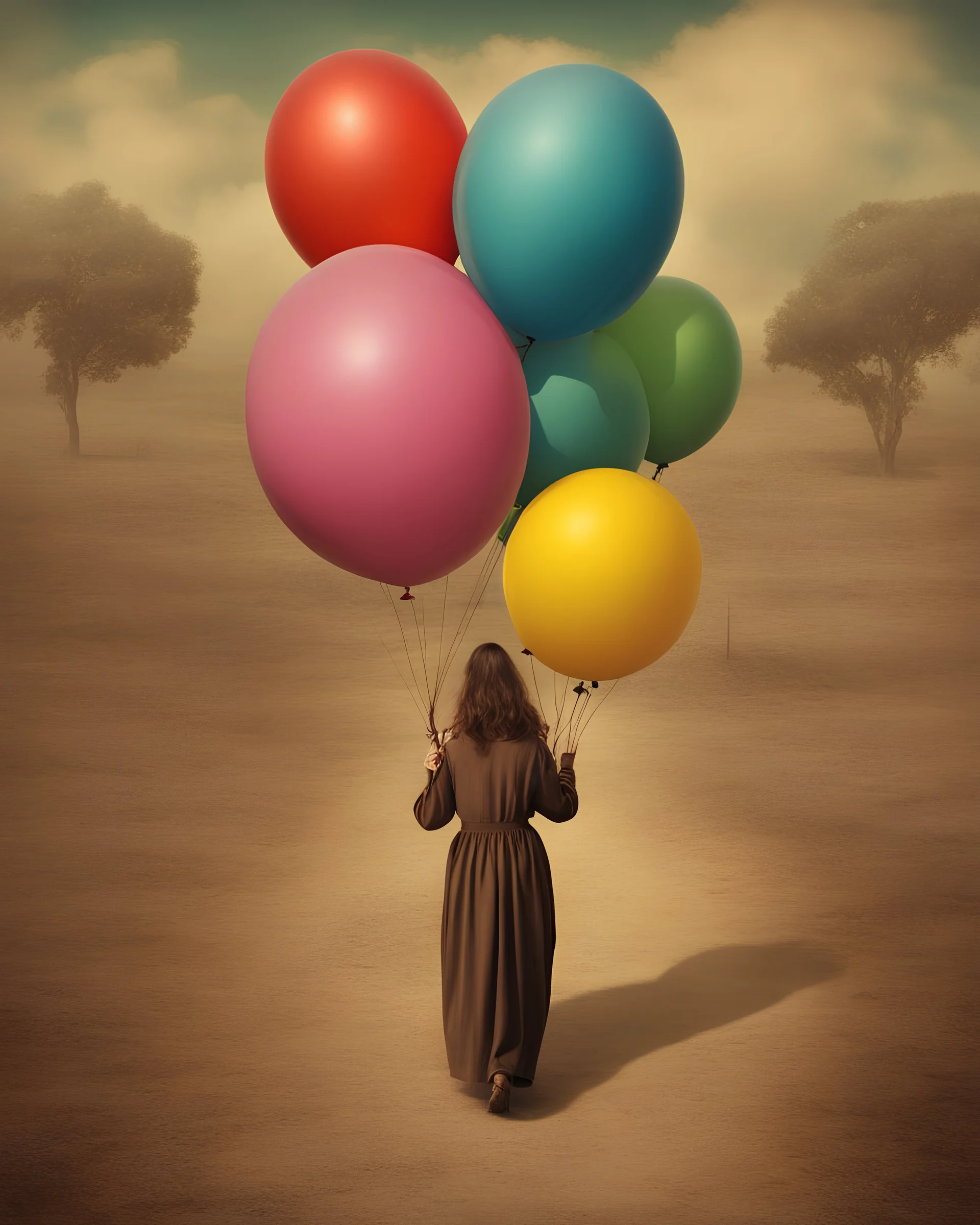 Carry me home my trusted balloons, colorful, surrealism