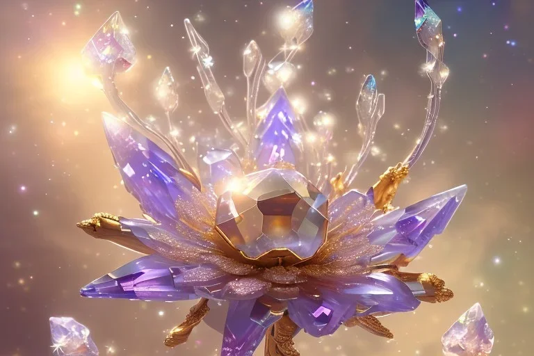 one big crystal subtle flower in a galactic ambiance, transparent petals, delicate colors, in the foreground, with a little beautiful fairy, full of details, smooth, bright sunshine，soft light atmosphere, light effect，vaporwave colorful, concept art, smooth, extremely sharp detail, finely tuned detail, ultra high definition, 8 k, unreal engine 5, ultra sharp focus