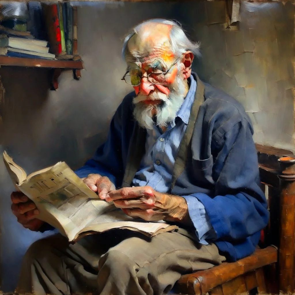 Old man reading, painting