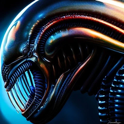 Ultra detailed fullbody Portrait in oil on canvas of Xenomorph in Alien,extremely detailed digital painting, extremely detailed face,crystal clear Big Glowing eyes, mystical colors ,perfectly centered image, perfect composition, rim light, beautiful lighting, 8k, stunning scene, raytracing, anatomically correct, in the style of robert e howard and Ken Kelley and Ohrai Noriyoshi and Simon Bisley and tomzj1 and hyeonsick choi.