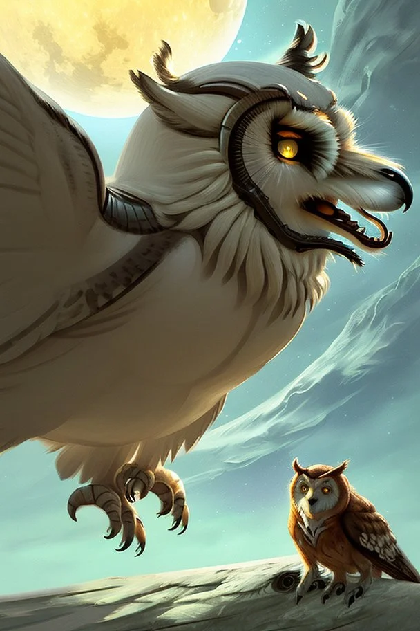 owl and wolf scifi art