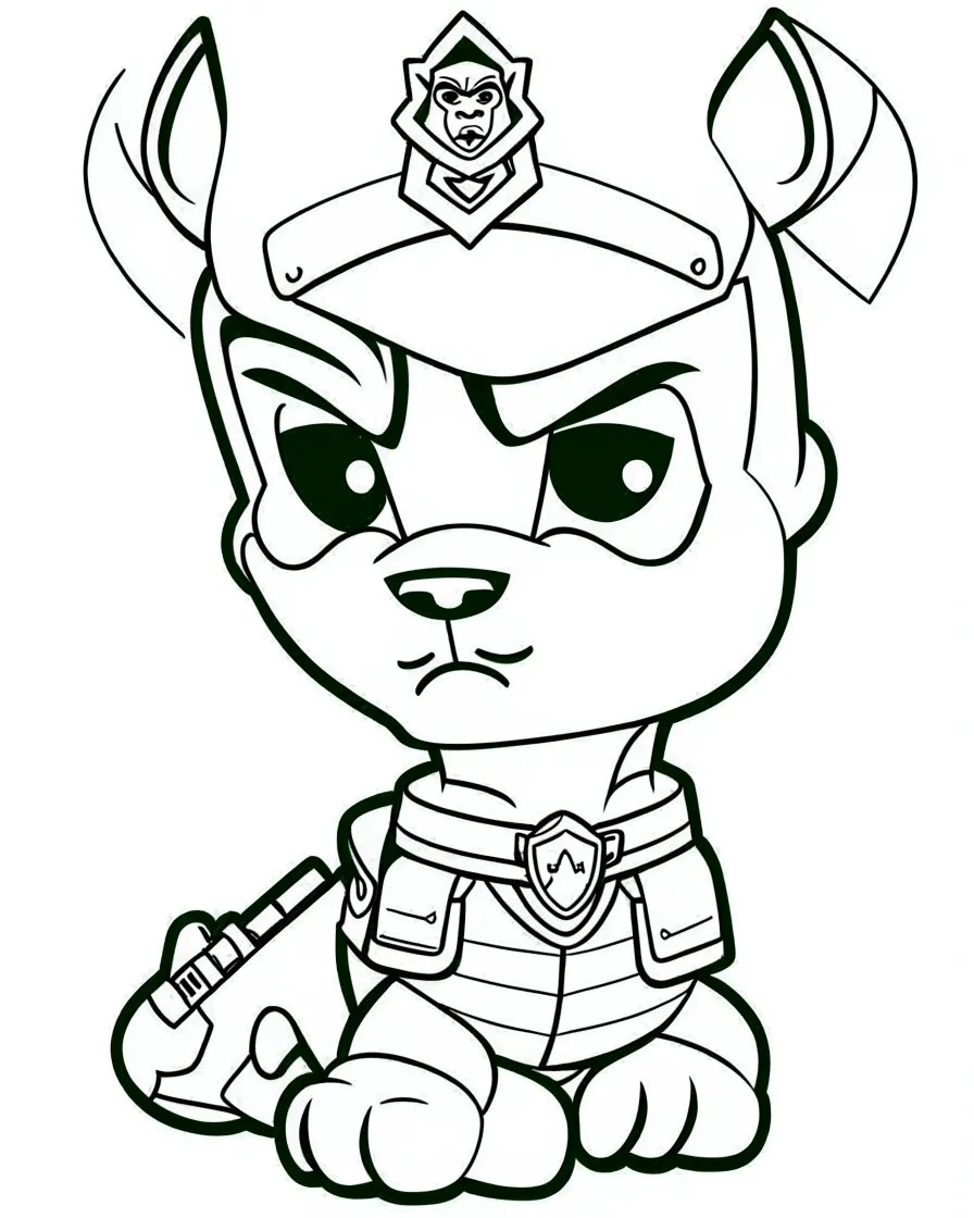 outline art for Paw Patrol coloring page, Japanese manga style, cartoon style, cute face, white background sketch style, full body is a must, only use outline, clean line art, no shadow, bold outline