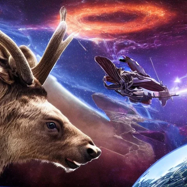 extremely detailed 8k hyperspace wallpaper,complete and photo realistic detailed Joe Rogan teaches Greta Thunberg how to hunt elk with a bow