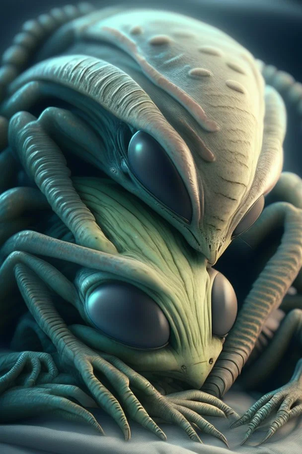 Alien cuddling ,highly detailed, artstation, sharp focus,4k