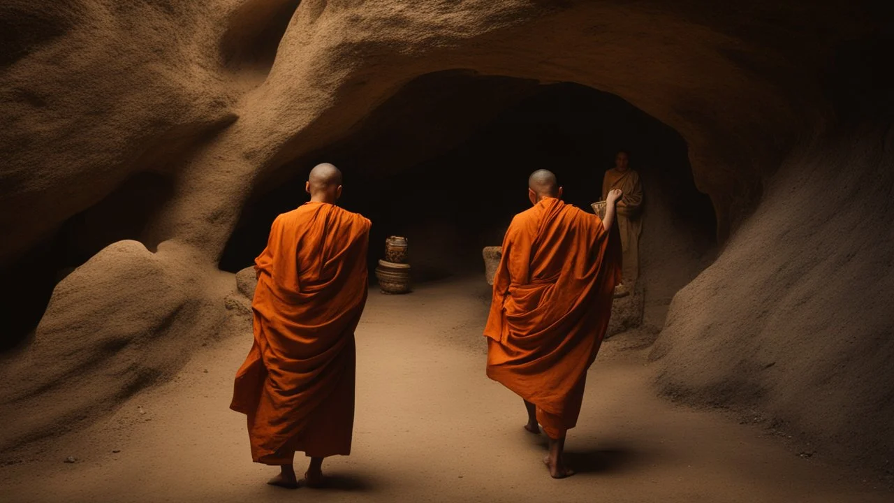 monks in a cave