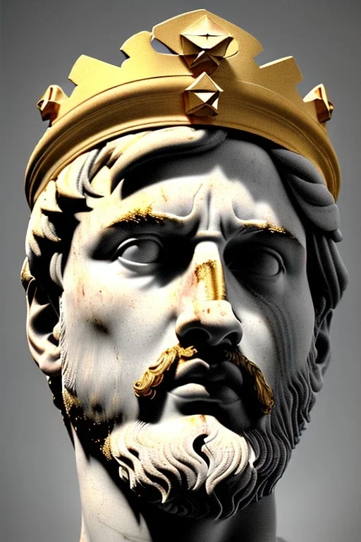 Ultra Realistic image, Roman sculpture, white marble material, Lionel Messi, gold Laurel leaves wreath, god crown, baroque ornaments, one gold star in heart, sun ornament, sun rays background, chisel style, waist up portrait, emperor style, epic, celestial, cinematic lighting, God light, god rays, 4k resolution, smooth details, ornate details, soft lighting, unreal engine 5, art station, substance 3d.