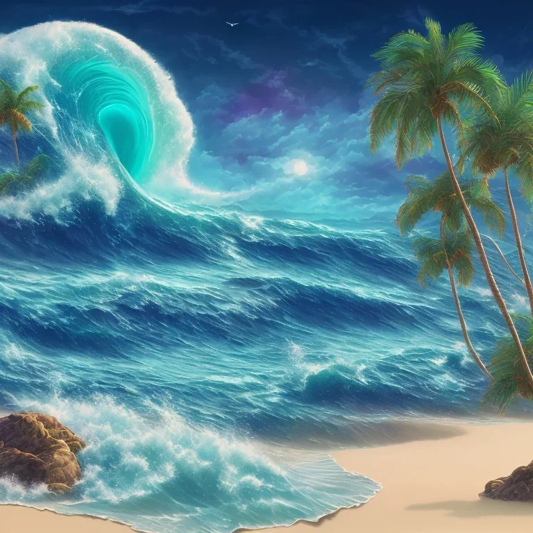 1980's aesthetic vaporwave ocean waves with palm trees