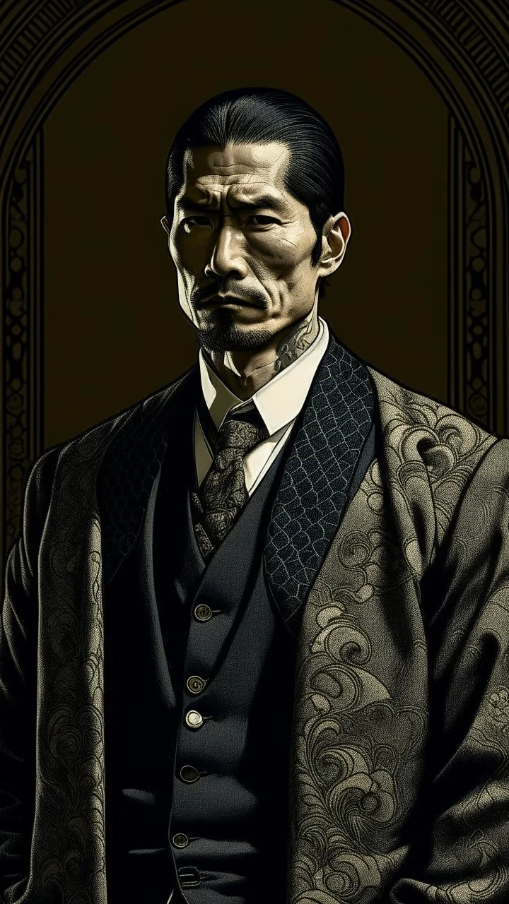 Asian Yakuza Member traditional Japanese Nihonga