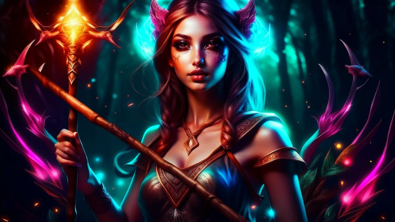 poster, a fantasy girl on a bright background holds a magic staff, with the ERAZE logo. The edges of the image are darkened.