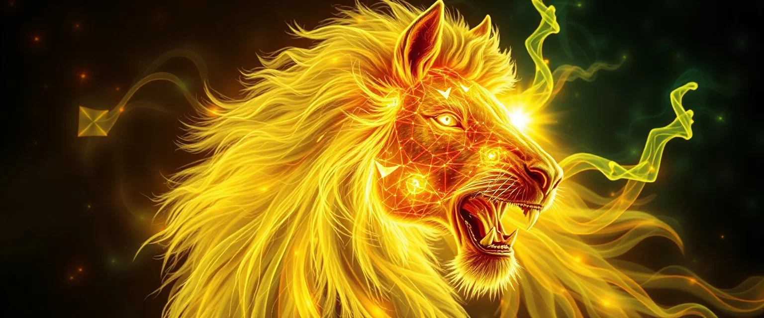 close up portrait of a plasma vampire flickers like hypnotic fire in geometric shapes like a dna swirl of time and a fearsome fluffy lion horse in the style of Fallout 4